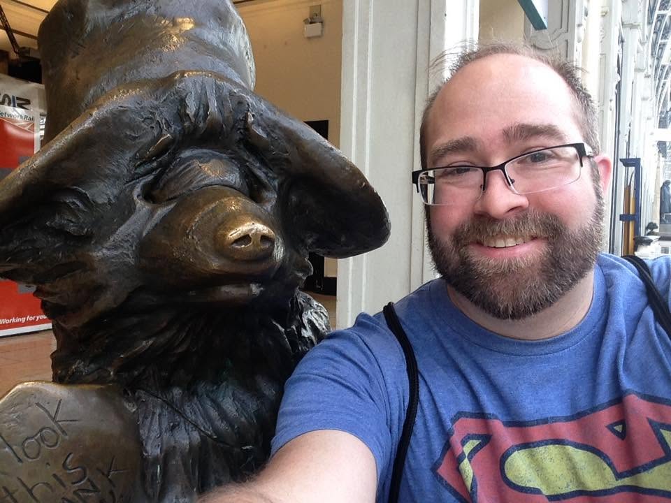 Peter with Paddington Bear in London